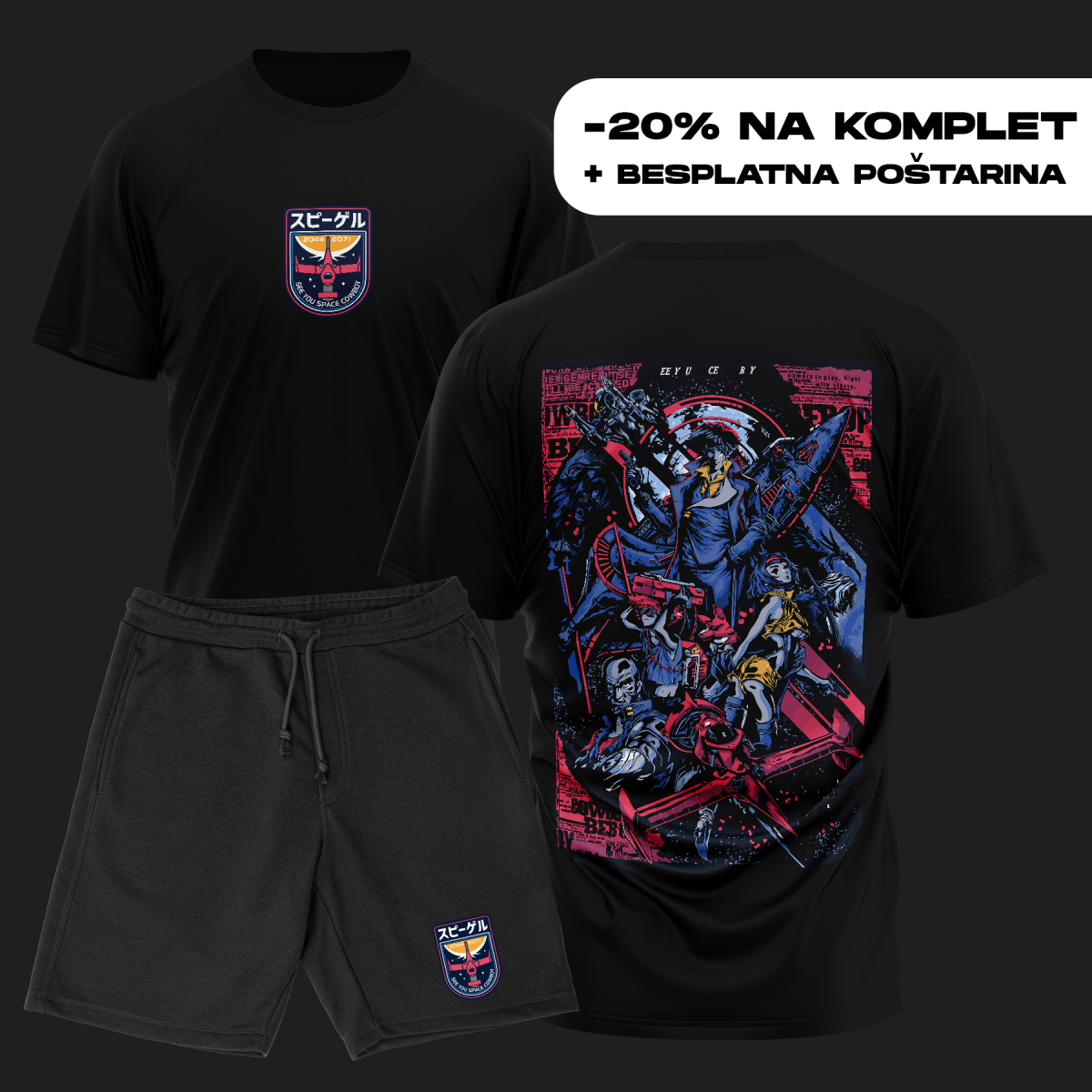 Cowboy Bebop P04 Print Komplet Majica + Šorc - Anbu Clothing Brand Anime garderoba shop